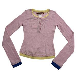 Sweet Chilling Layered Henley Shirt in Pink